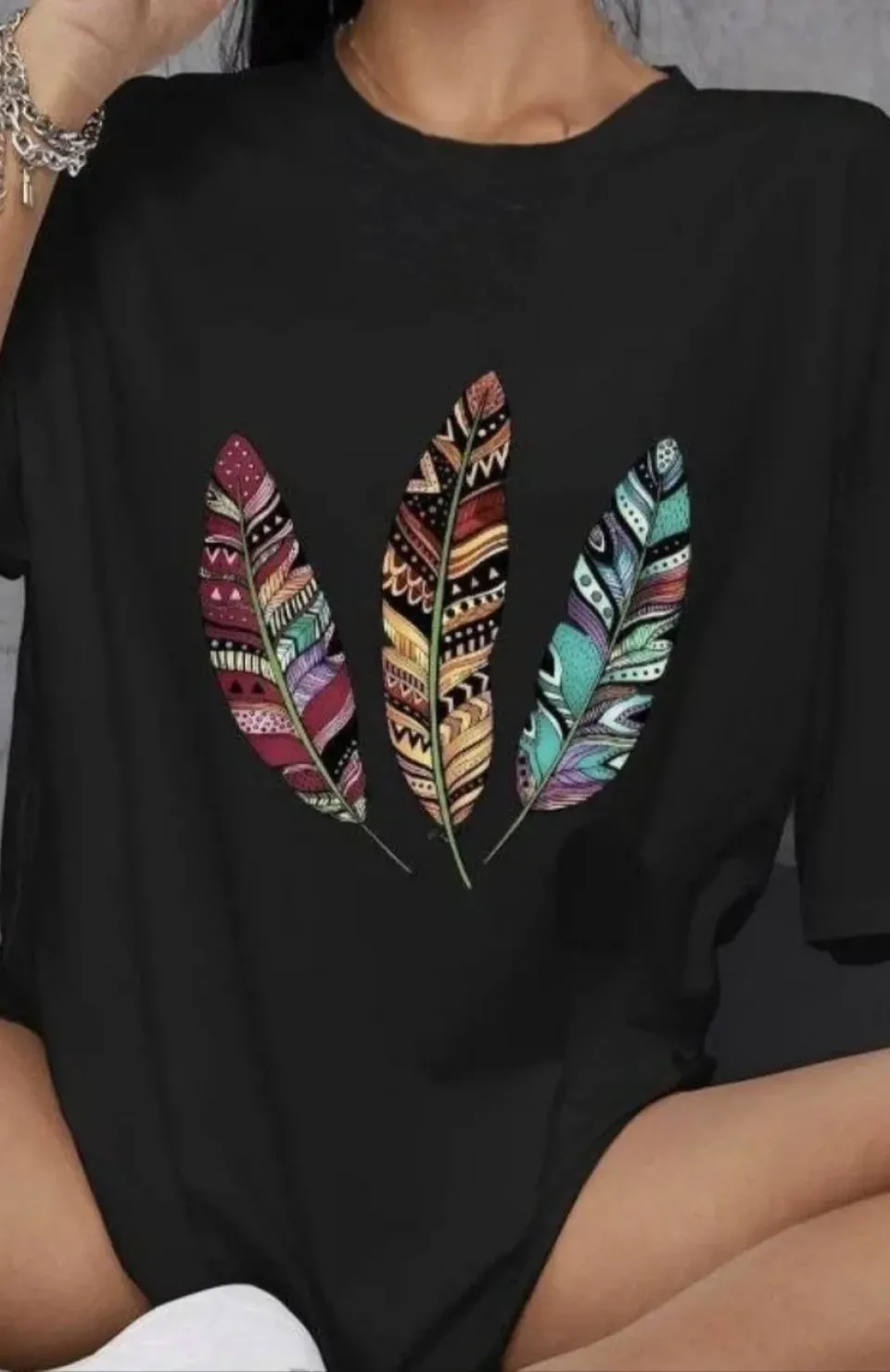 Unisex Bisiklet Yaka Baskılı Oversize T-Shirt - Siyah Somersan Giyim | Kadın, Erkek ve Çocuk Moda