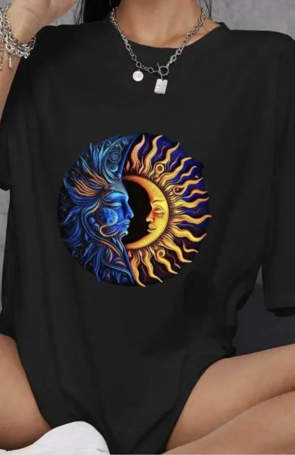 Unisex Bisiklet Yaka Baskılı Oversize T-Shirt - Siyah Somersan Giyim | Kadın, Erkek ve Çocuk Moda