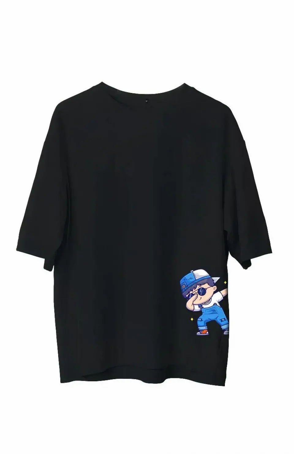 Unisex Bisiklet Yaka Baskılı Oversize T-Shirt - Siyah Somersan Giyim | Kadın, Erkek ve Çocuk Moda