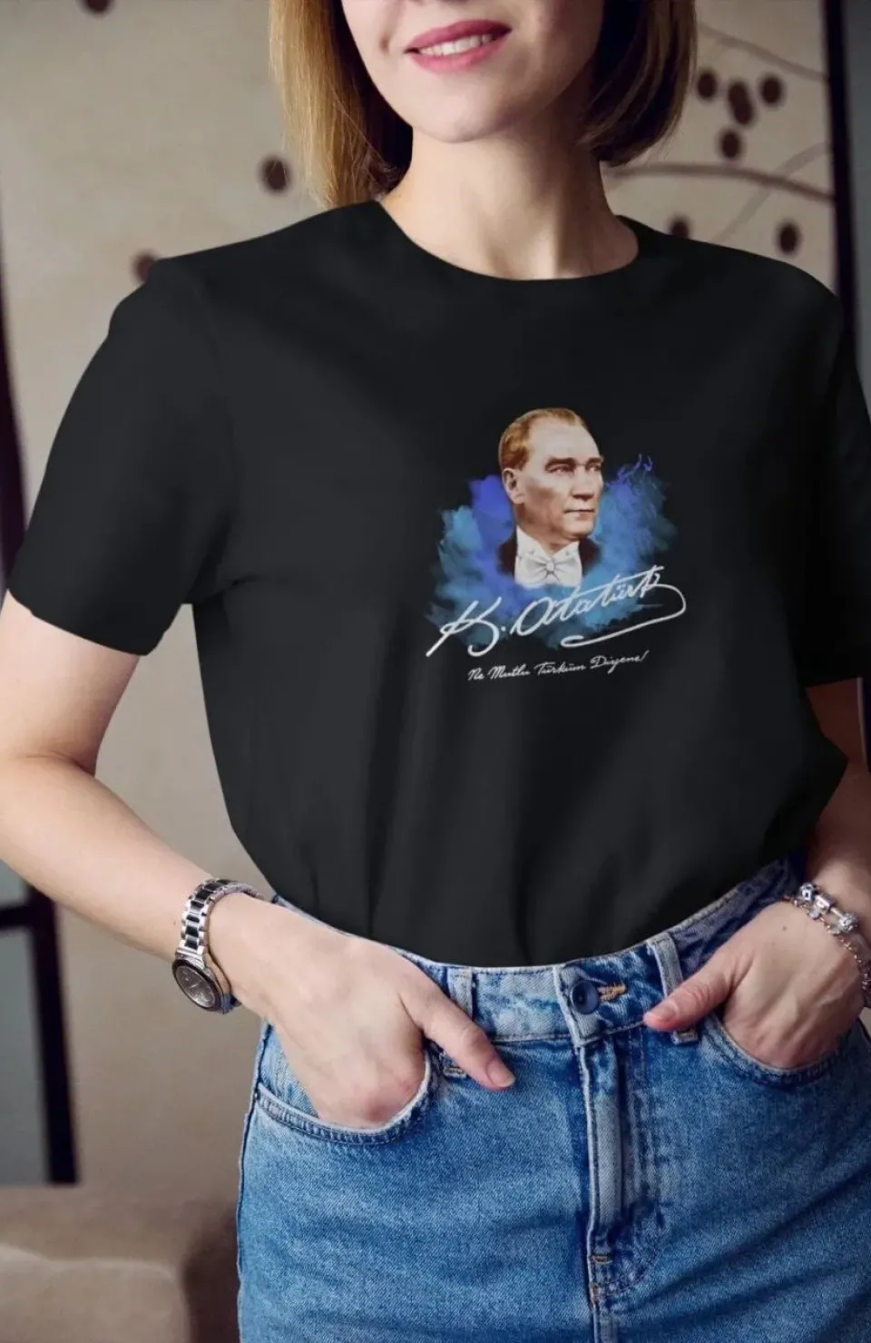 Unisex Bisiklet Yaka Baskılı Oversize T-Shirt - Siyah Somersan Giyim | Kadın, Erkek ve Çocuk Moda