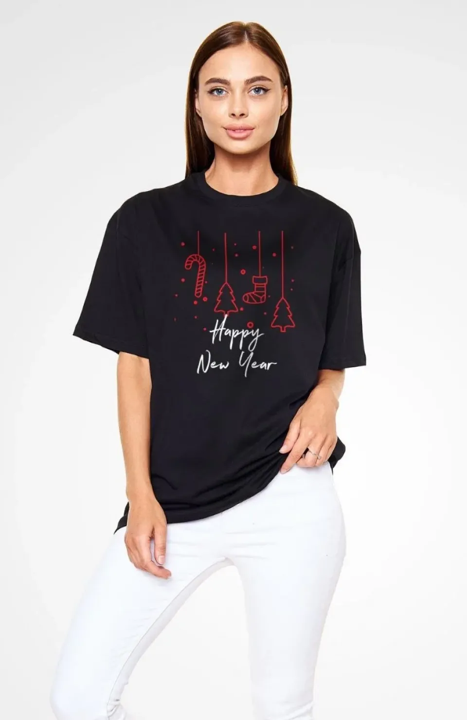 Unisex Bisiklet Yaka Baskılı Oversize T-Shirt - Siyah Somersan Giyim | Kadın, Erkek ve Çocuk Moda