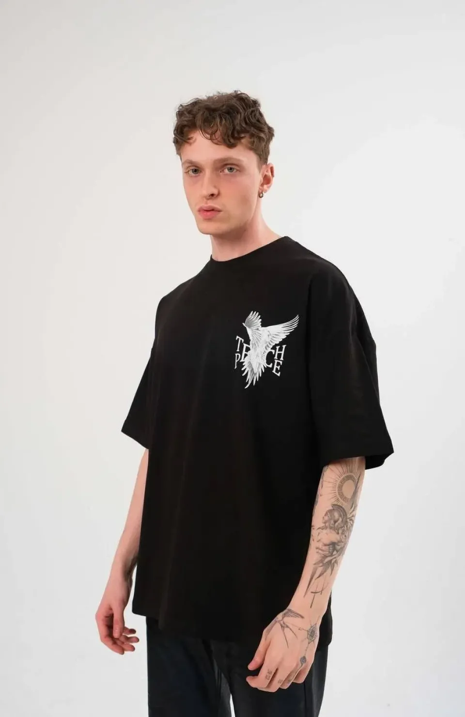 Unisex Bisiklet Yaka Baskılı Oversize T-Shirt - Siyah Somersan Giyim | Kadın, Erkek ve Çocuk Moda