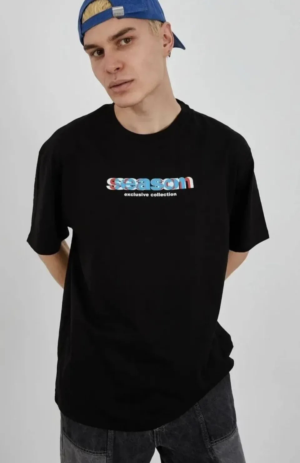 Unisex Bisiklet Yaka Baskılı Oversize T-Shirt - Siyah Somersan Giyim | Kadın, Erkek ve Çocuk Moda