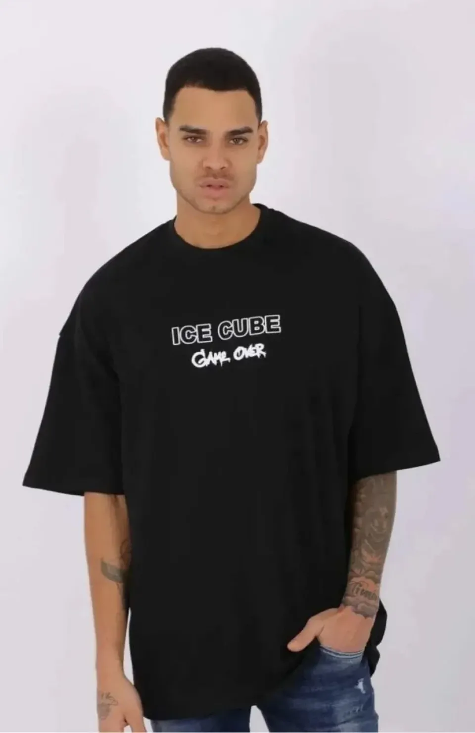 Unisex Bisiklet Yaka Baskılı Oversize T-Shirt - Siyah Somersan Giyim | Kadın, Erkek ve Çocuk Moda