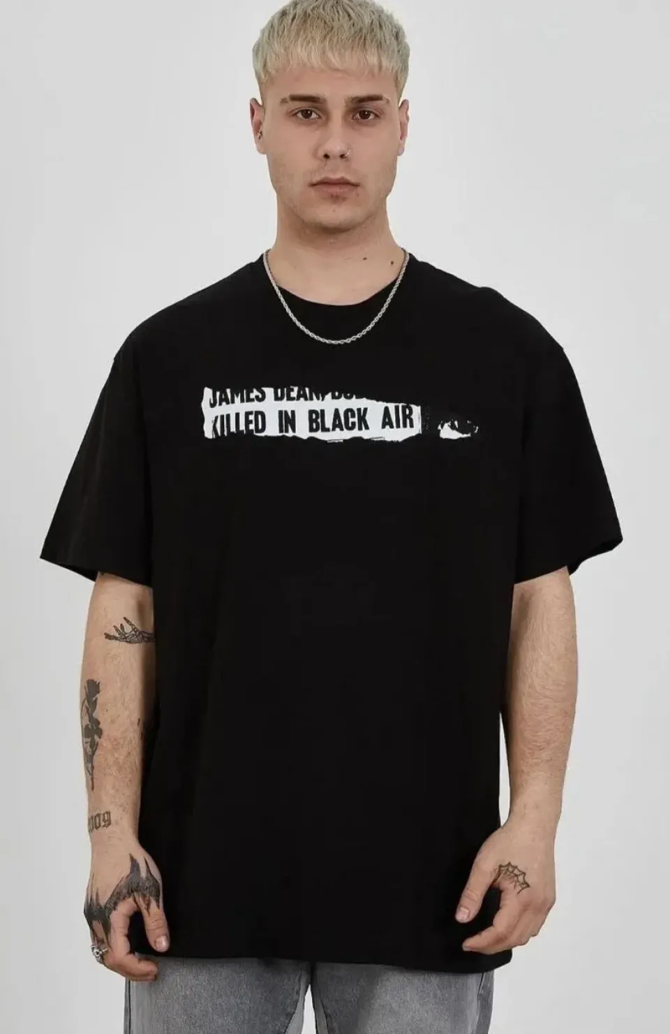 Unisex Bisiklet Yaka Baskılı Oversize T-Shirt - Siyah Somersan Giyim | Kadın, Erkek ve Çocuk Moda