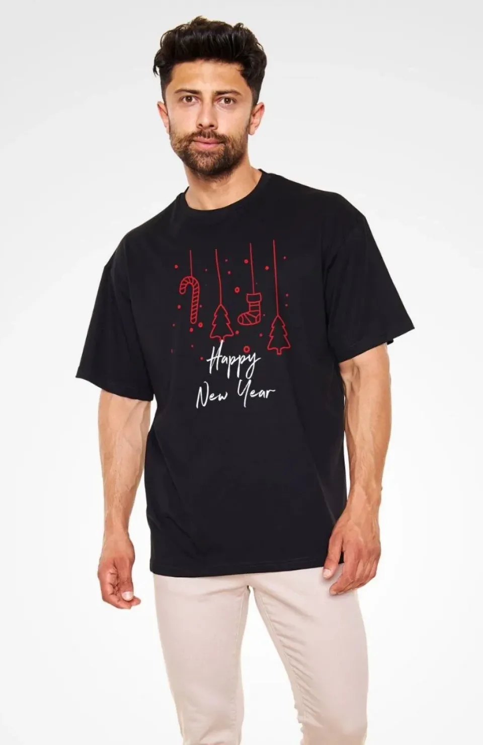 Unisex Bisiklet Yaka Baskılı Oversize T-Shirt - Siyah Somersan Giyim | Kadın, Erkek ve Çocuk Moda