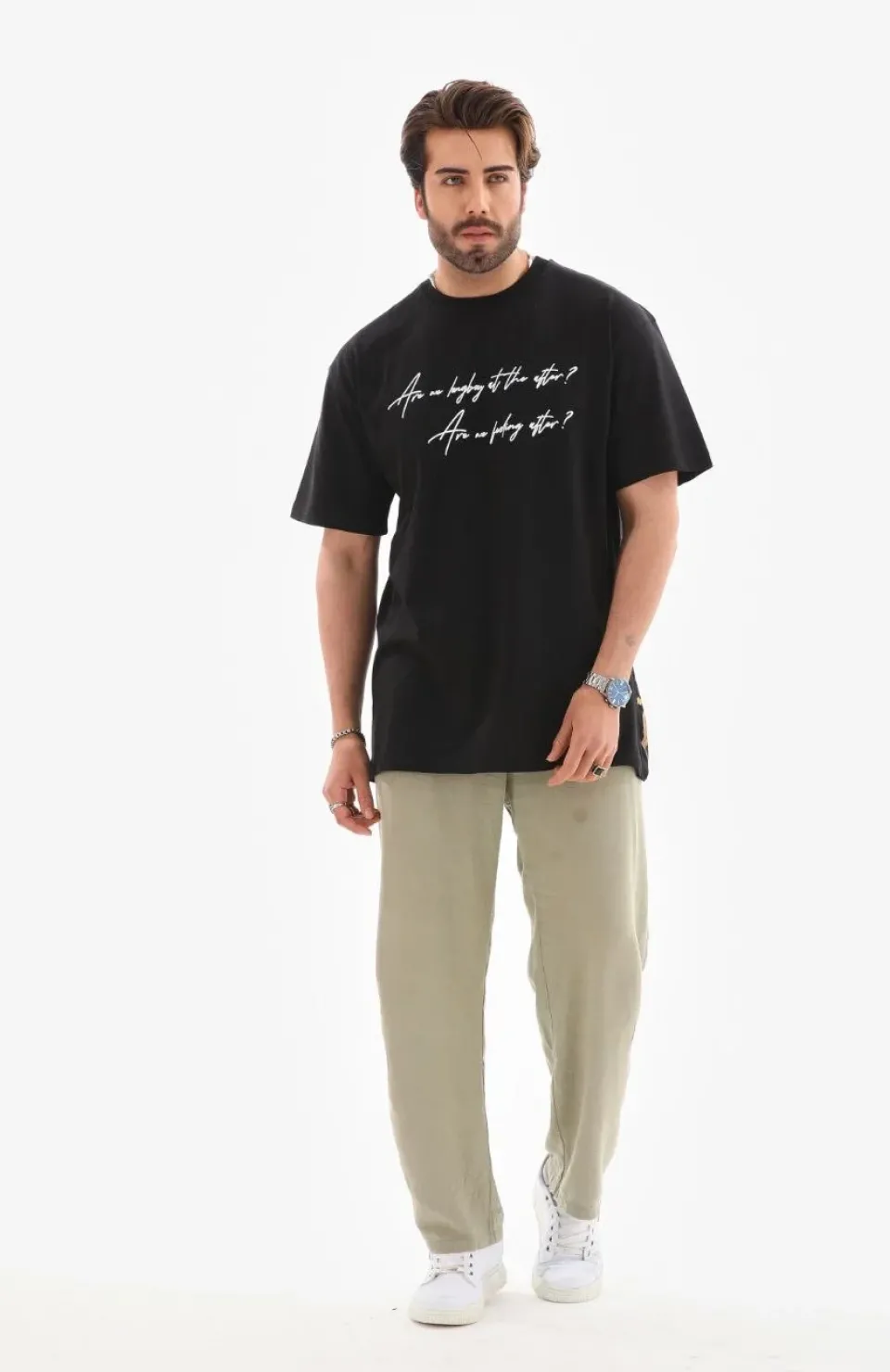 Unisex Bisiklet Yaka Baskılı Oversize T-Shirt - Siyah Somersan Giyim | Kadın, Erkek ve Çocuk Moda