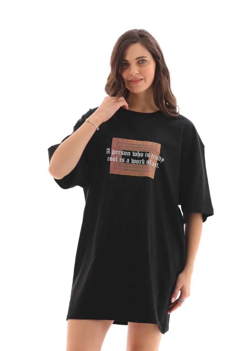 Unisex Bisiklet Yaka Baskılı Oversize T-Shirt - Siyah Somersan Giyim | Kadın, Erkek ve Çocuk Moda