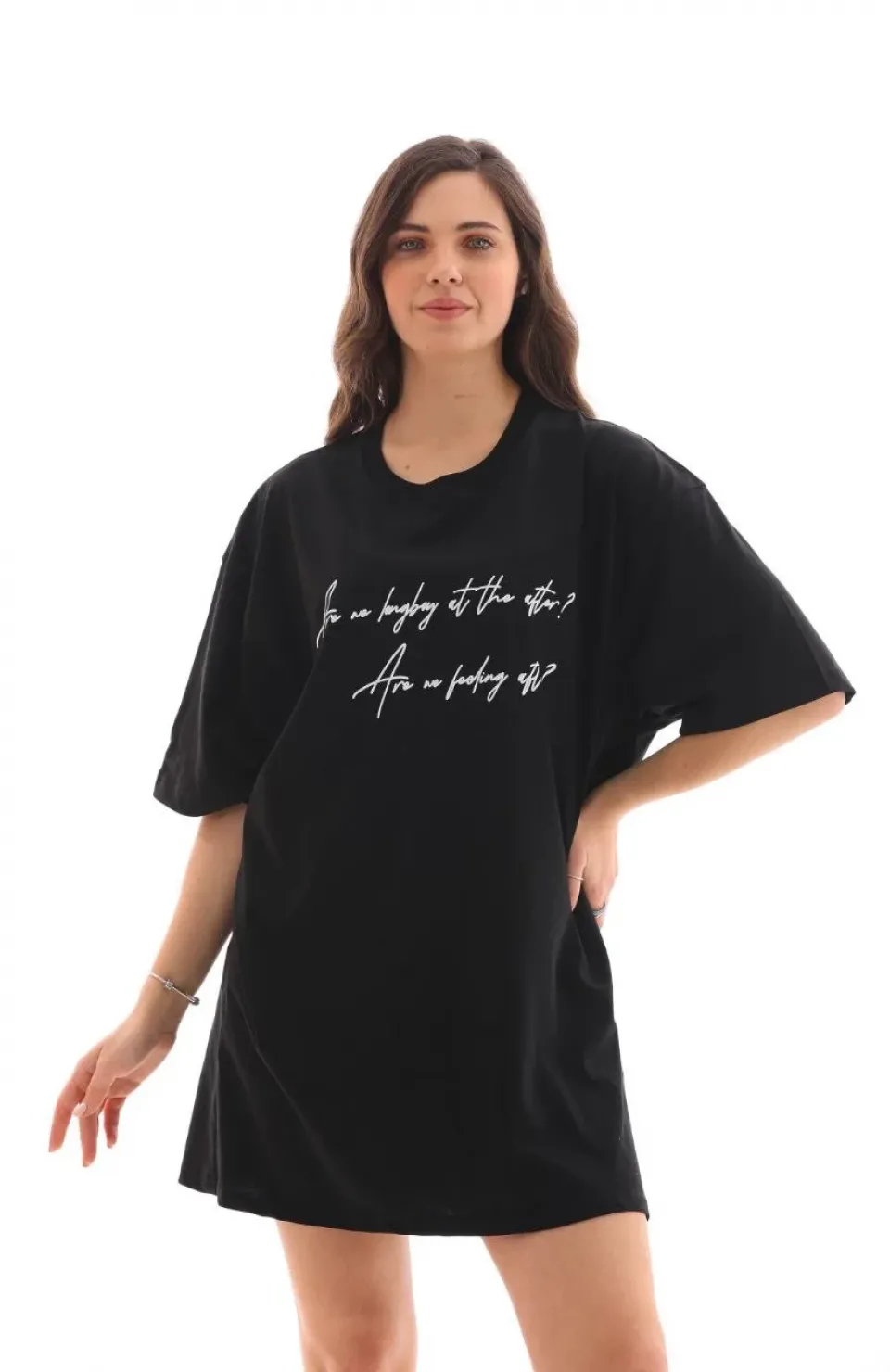 Unisex Bisiklet Yaka Baskılı Oversize T-Shirt - Siyah Somersan Giyim | Kadın, Erkek ve Çocuk Moda