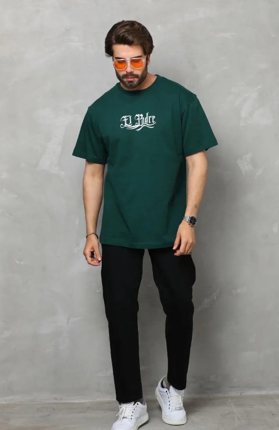 Unisex Bisiklet Yaka Baskılı Oversize T-Shirt - Yeşil Somersan Giyim | Kadın, Erkek ve Çocuk Moda