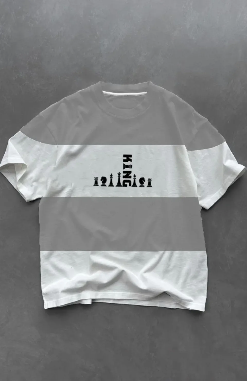 Unisex Bisiklet Yaka Baskılı Parçalı Oversize T-Shirt - Gri