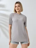 Unisex Bisiklet Yaka Baskılı Slim Fit T-Shirt - Boyalı Gri