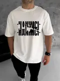 Unisex Bisiklet Yaka Katlanan Baskılı T-Shirt - Beyaz Somersan Giyim | Kadın, Erkek ve Çocuk Moda