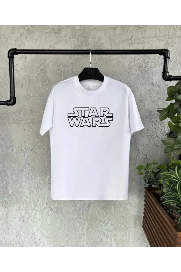 Unisex Bisiklet Yaka Kısa Kol Baskılı Çocuk T-Shirt - Beyaz