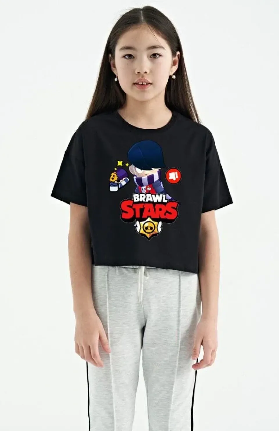 Unisex Bisiklet Yaka Kısa Kol Baskılı Çocuk T-Shirt - Siyah