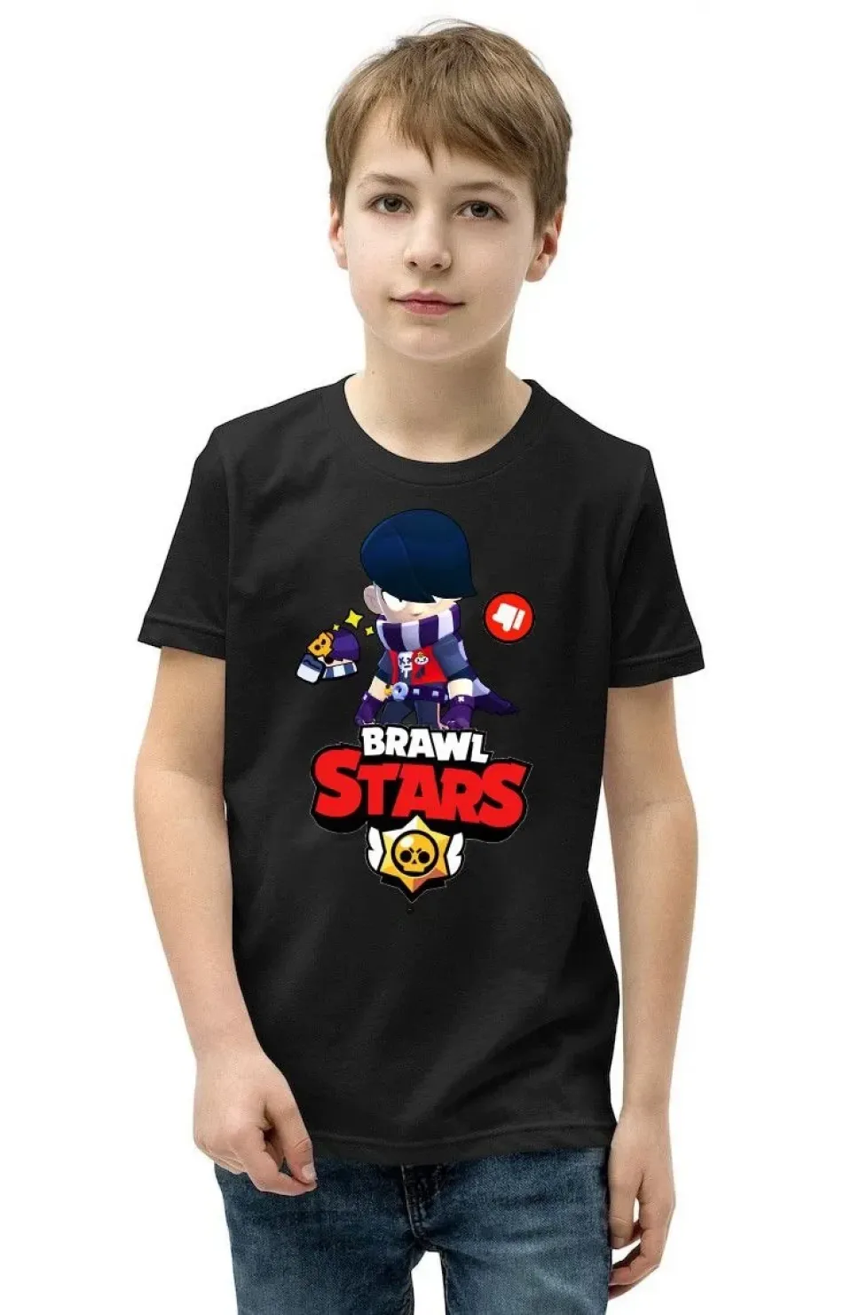 Unisex Bisiklet Yaka Kısa Kol Baskılı Çocuk T-Shirt - Siyah