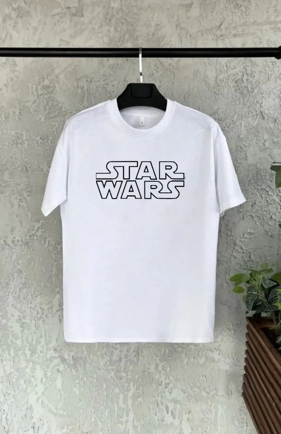 Unisex Bisiklet Yaka Kısa Kol Baskılı T-Shirt - Beyaz