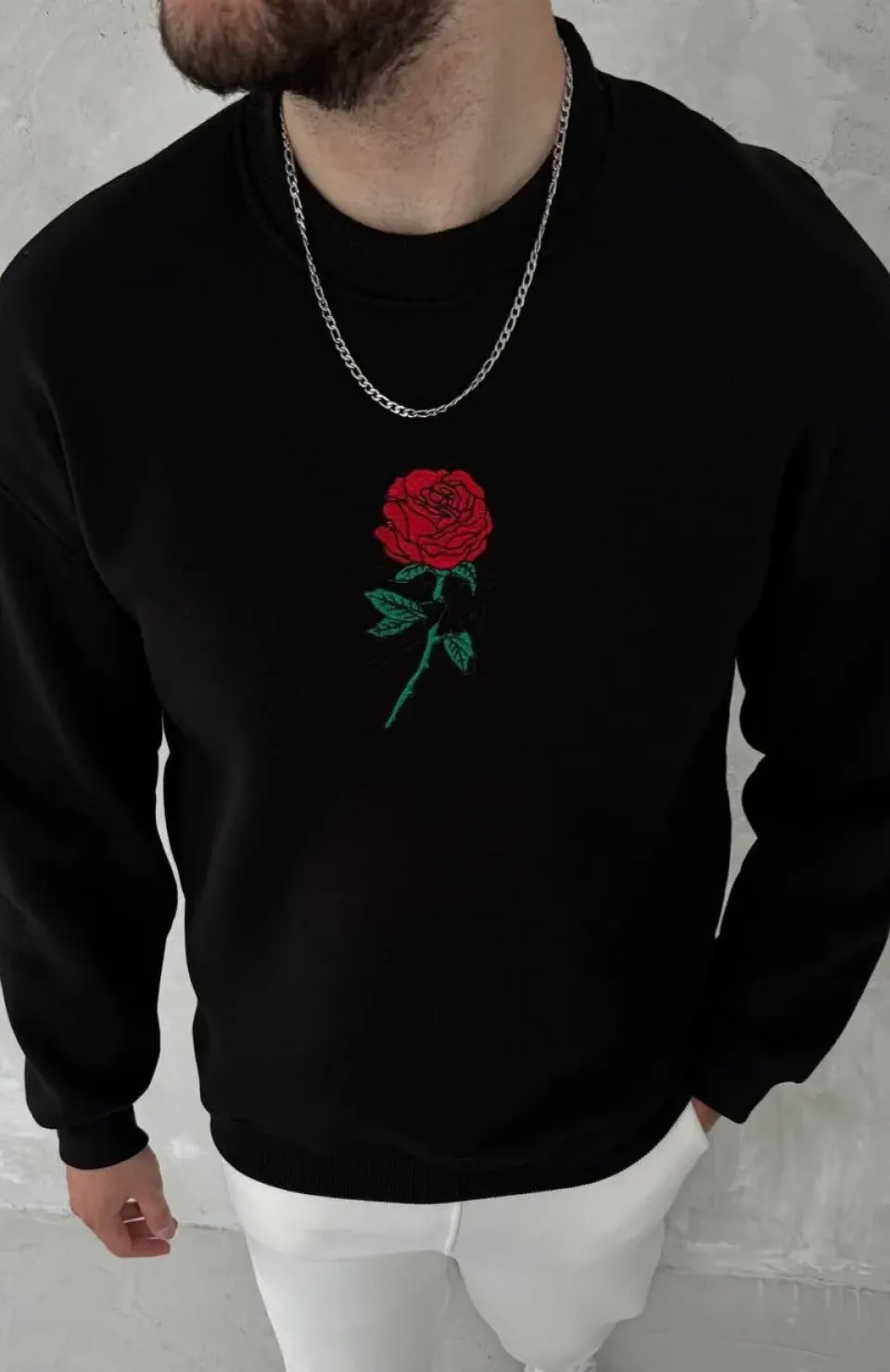 Unisex Bisiklet Yaka Ön Ve Arka Baskılı SweatShirt - Siyah