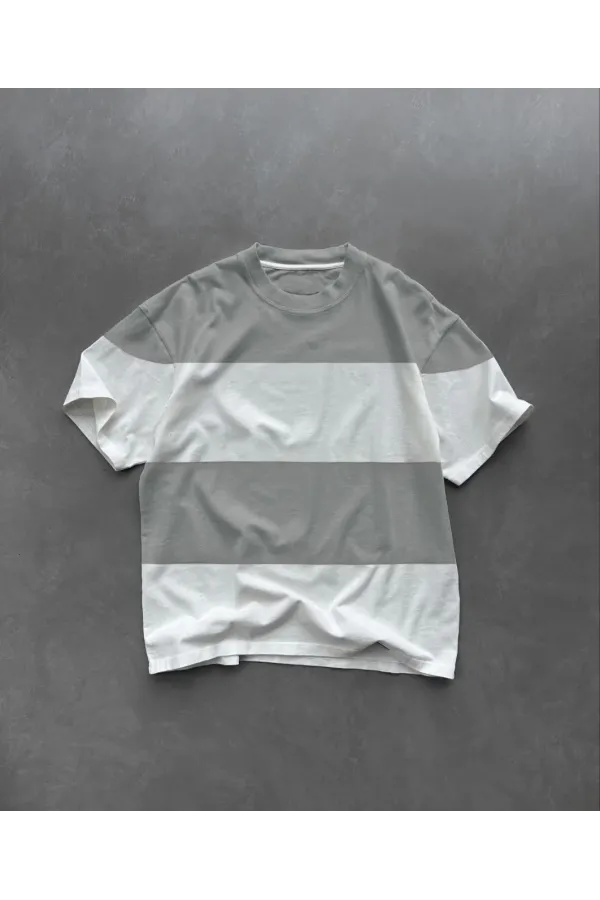 Unisex Bisiklet Yaka Parçalı T-Shirt - Gri