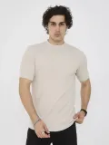 Unisex Bisiklet Yaka Slim fit T-Shirt- Bej