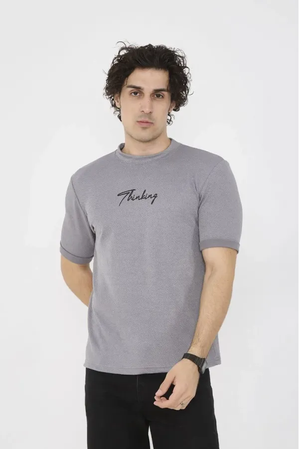 Unisex Bisiklet Yaka Slim fit T-Shirt- Gri