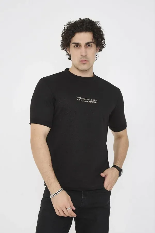 Unisex Bisiklet Yaka Slim fit T-Shirt- Siyah