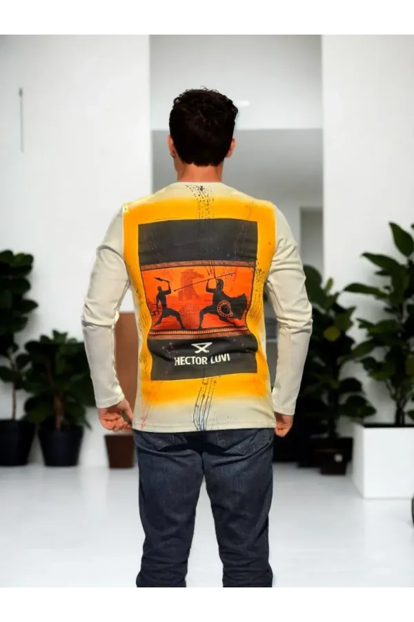 Unisex Bisiklet Yaka Uzun Kollu T-Shirt - Beyaz