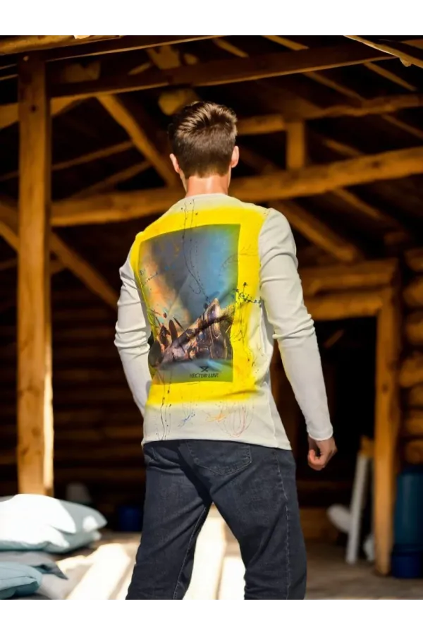 Unisex Bisiklet Yaka Uzun Kollu T-Shirt - Beyaz