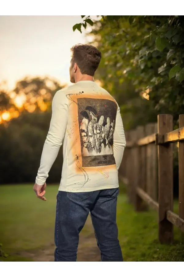 Unisex Bisiklet Yaka Uzun Kollu T-Shirt - Beyaz