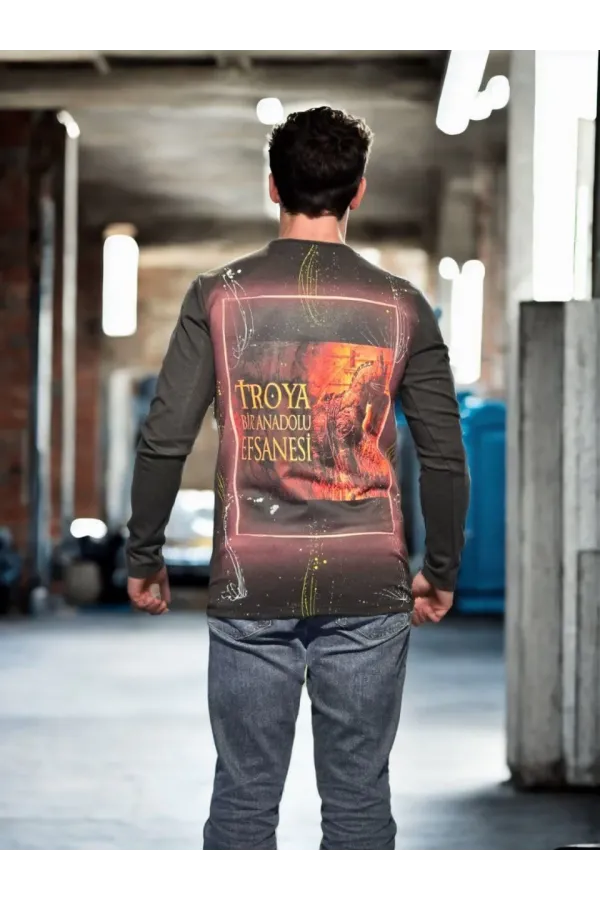 Unisex Bisiklet Yaka Uzun Kollu T-Shirt - Siyah