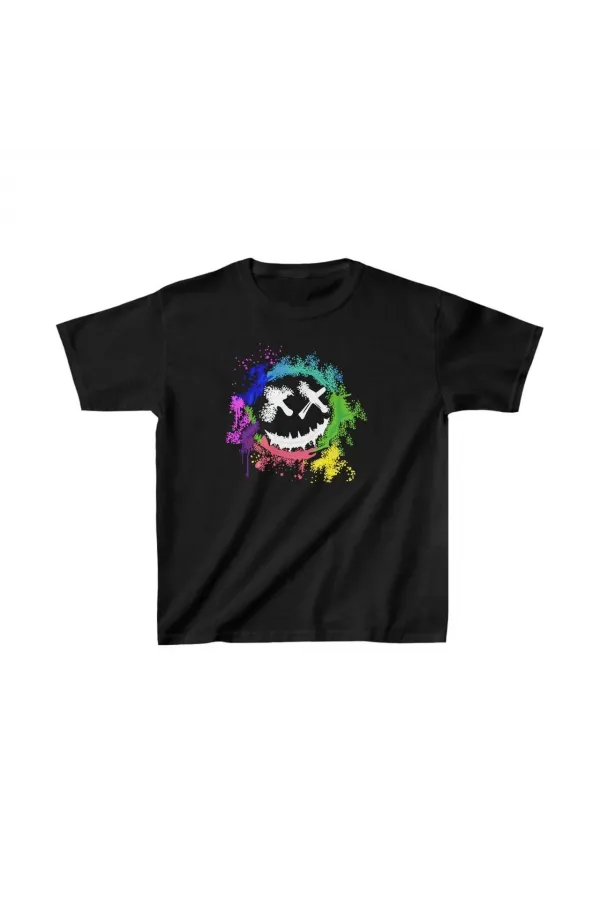 Unisex Çocuk Baskılı T-Shirt - Siyah