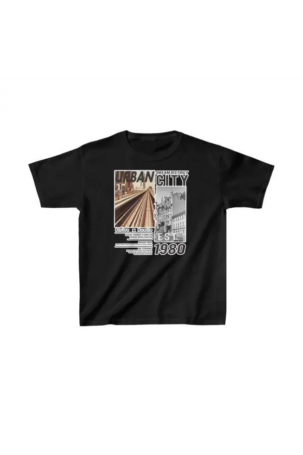 Unisex Çocuk Baskılı T-Shirt - Siyah