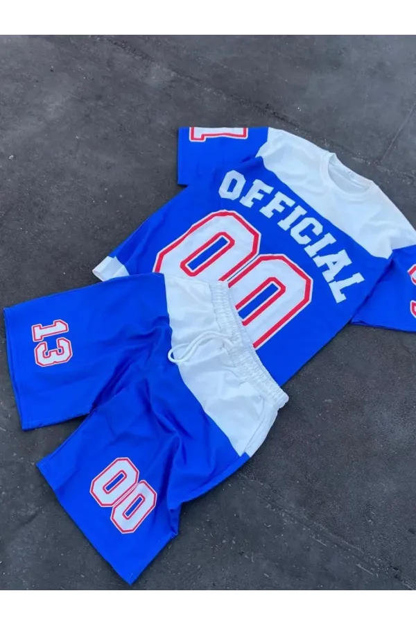 Unisex Çocuk Dijital Baskılı Şortlu Takım - Mavi