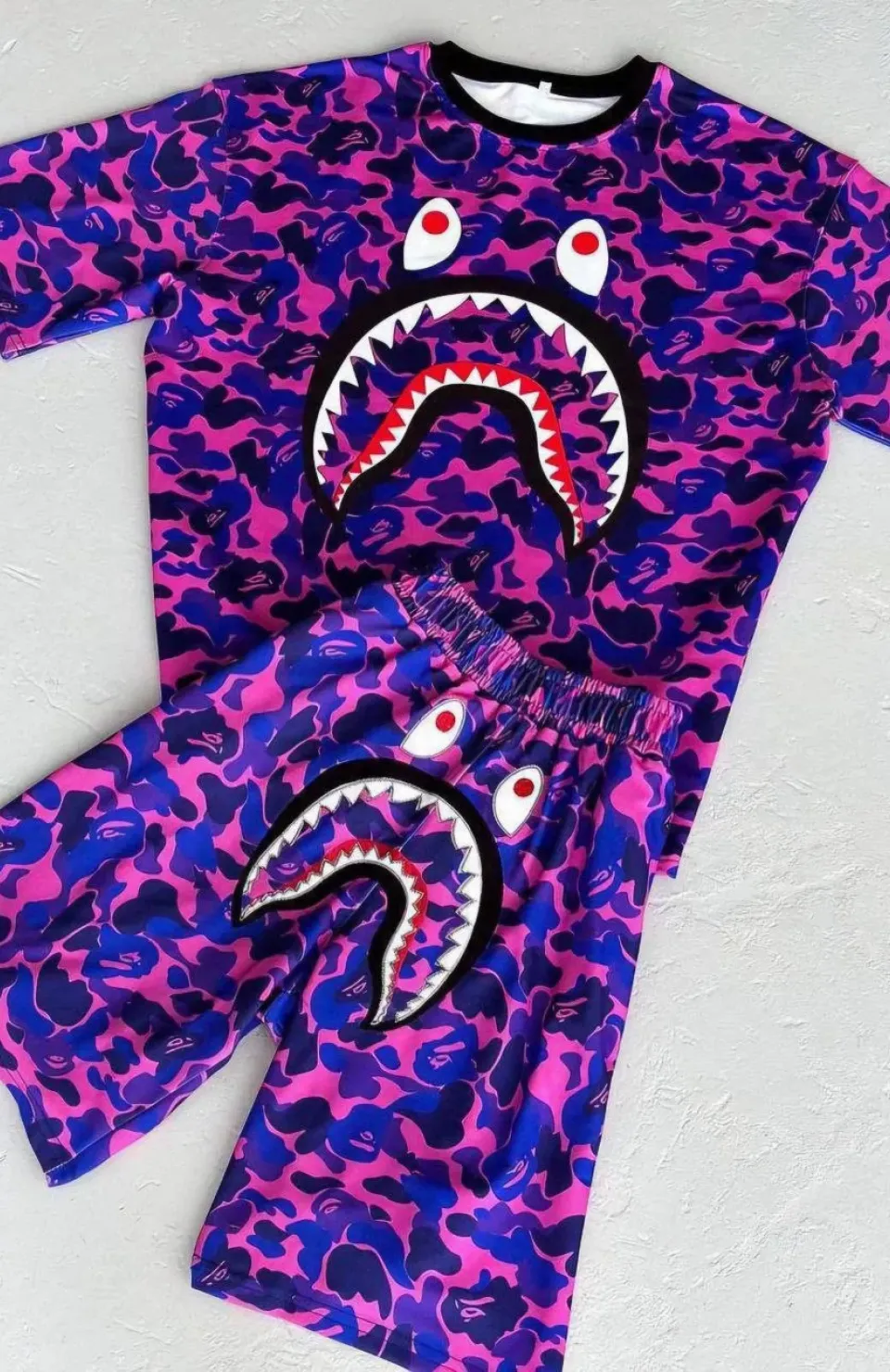Unisex Çocuk Dijital Baskılı Şortlu Takım - Mor
