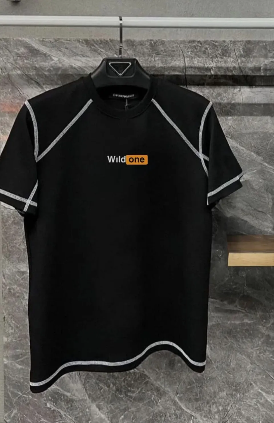 Unisex Dikişli Baskılı Oversize T-Shirt - Siyah