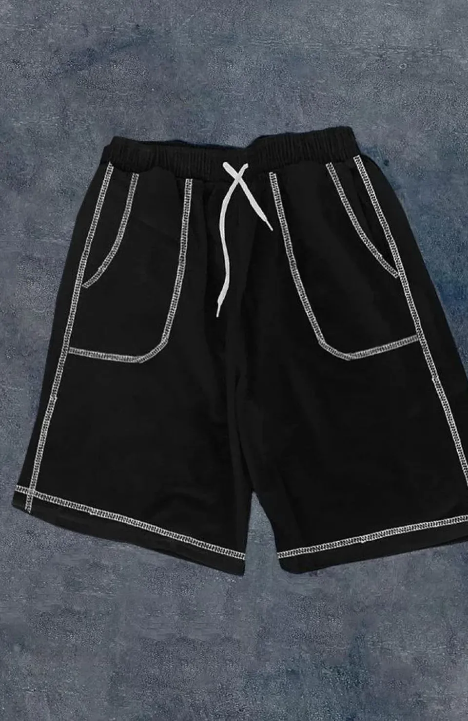 Unisex Dikişli Cepli Oversize Şort - Siyah