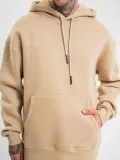 Unisex Double Oversize Kapşonlu Basic SweatShirt - Bej