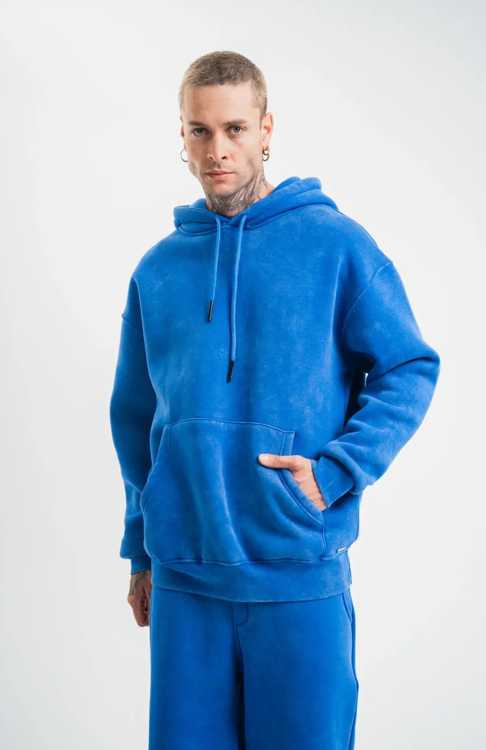 Unisex Double Oversize Kapşonlu Yıkamalı SweatShirt - Mavi Somersan Giyim | Kadın, Erkek ve Çocuk Moda