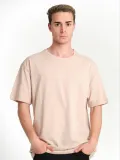 Unisex Düz Biskilet Yaka Oversize T-shirt - Bej