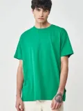 Unisex Düz Biskilet Yaka Oversize T-shirt - Yeşil