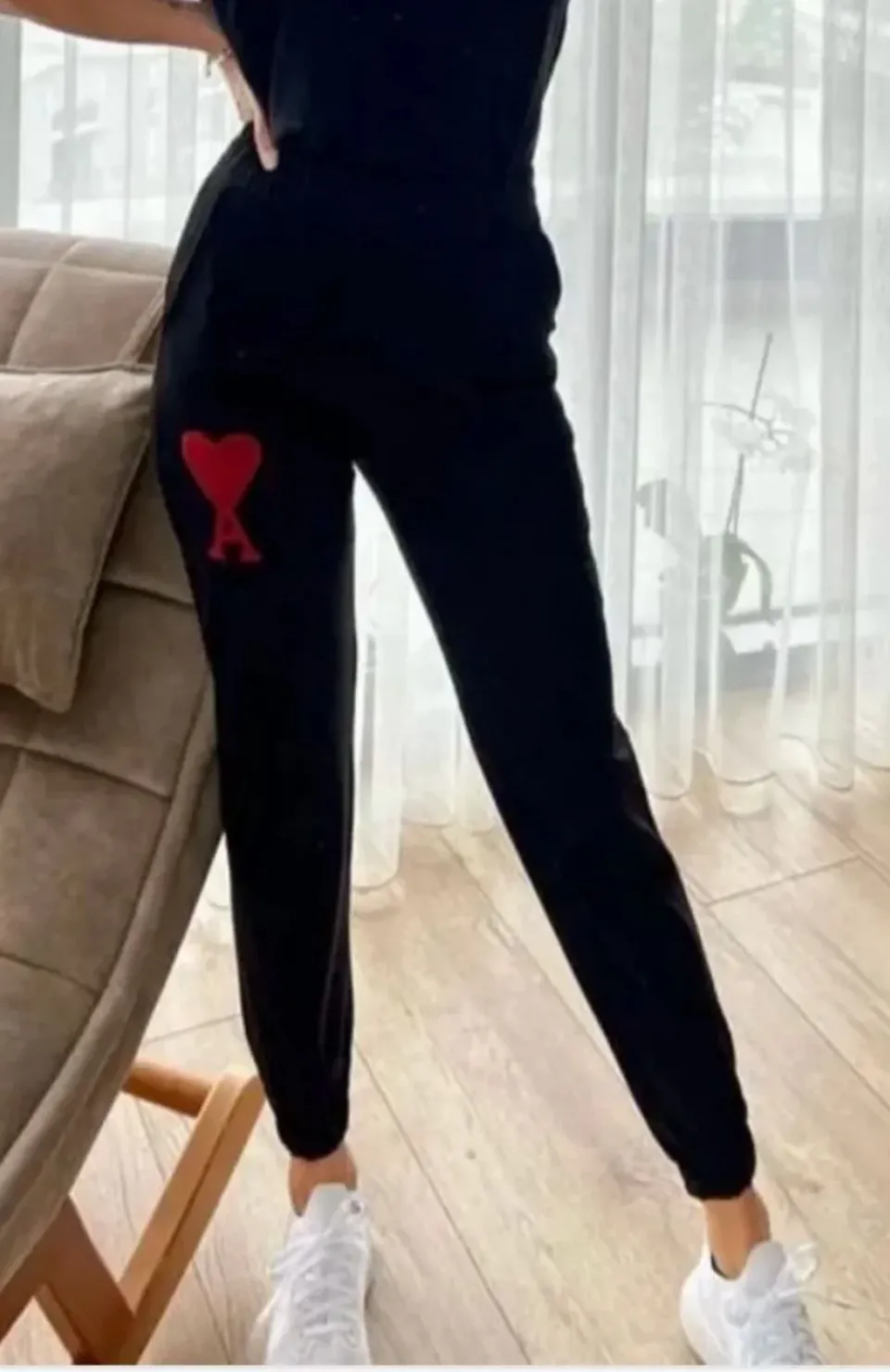 Unisex İki İplik Baskılı Oversize Eşofman Altı - Siyah