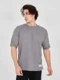 Unisex Jakar Kumaş Rahat Kol T-Shirt - Gri