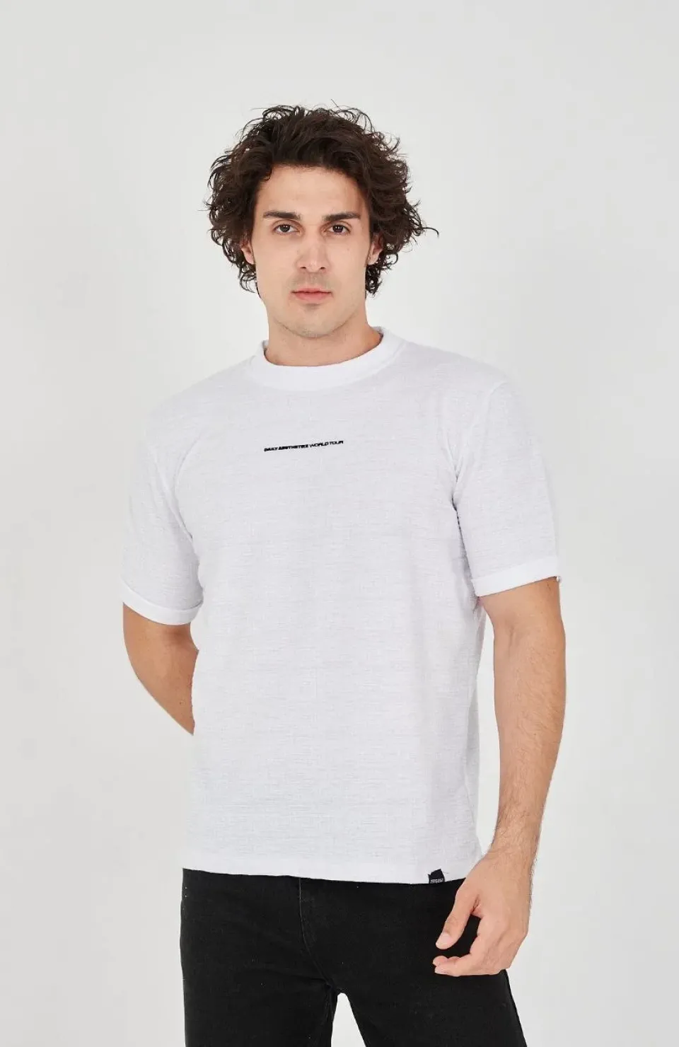 Unisex Jakar Kumaş Slim Fit T-Shirt - Beyaz