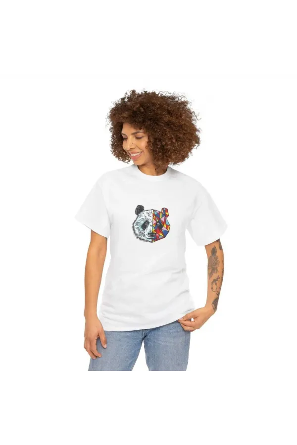 Unisex Kadın Bisiklet Yaka Baskılı T-Shirt - Beyaz