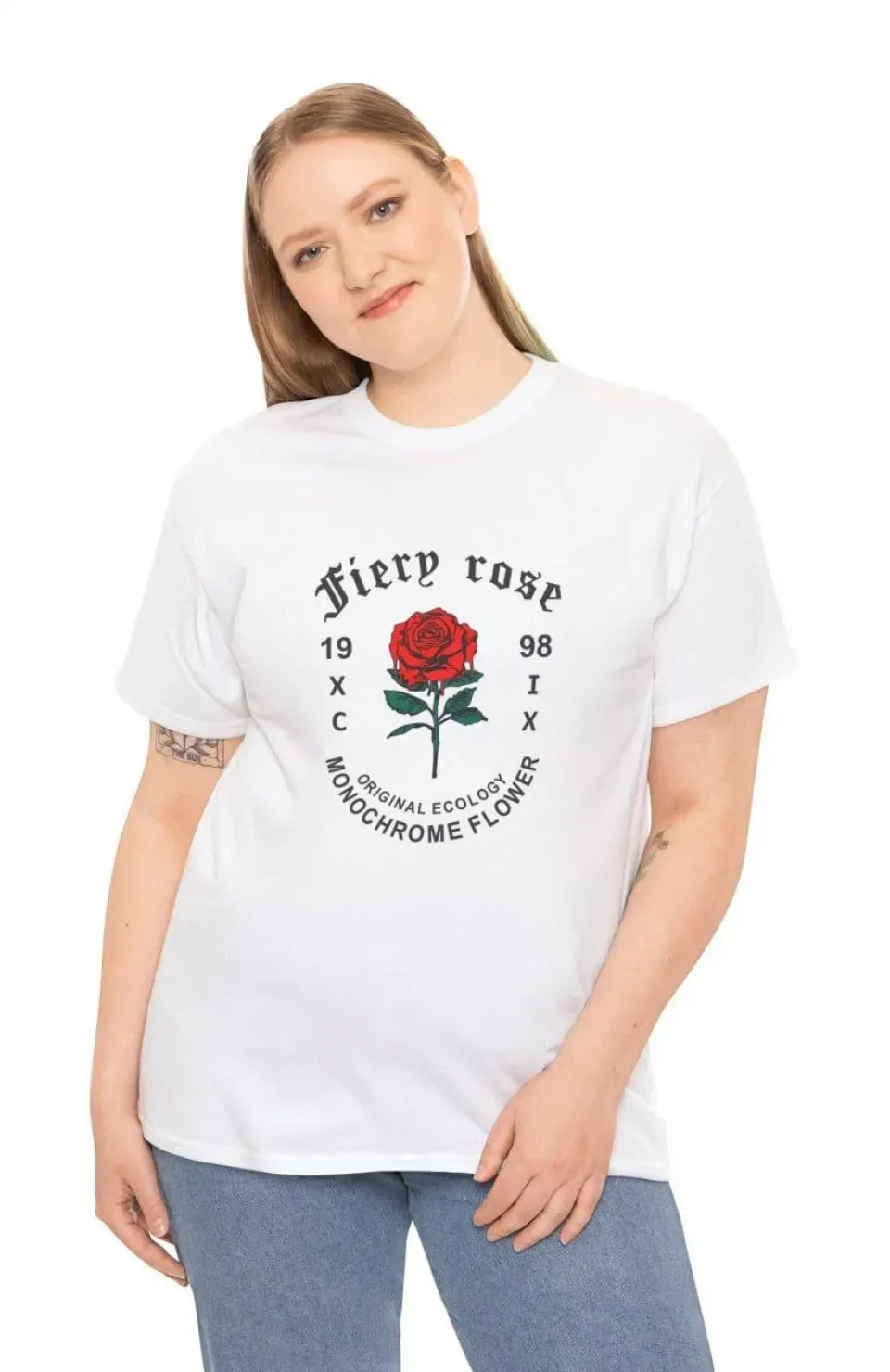 Unisex Kadın Bisiklet Yaka Baskılı T-Shirt - Beyaz