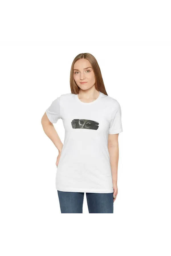 Unisex Kadın Bisiklet Yaka Baskılı T-Shirt - Beyaz