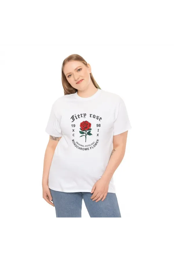 Unisex Kadın Bisiklet Yaka Baskılı T-Shirt - Beyaz