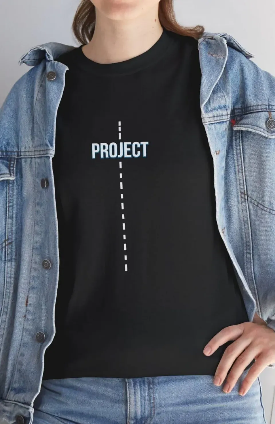 Unisex Kadın Bisiklet Yaka Baskılı T-Shirt - Siyah