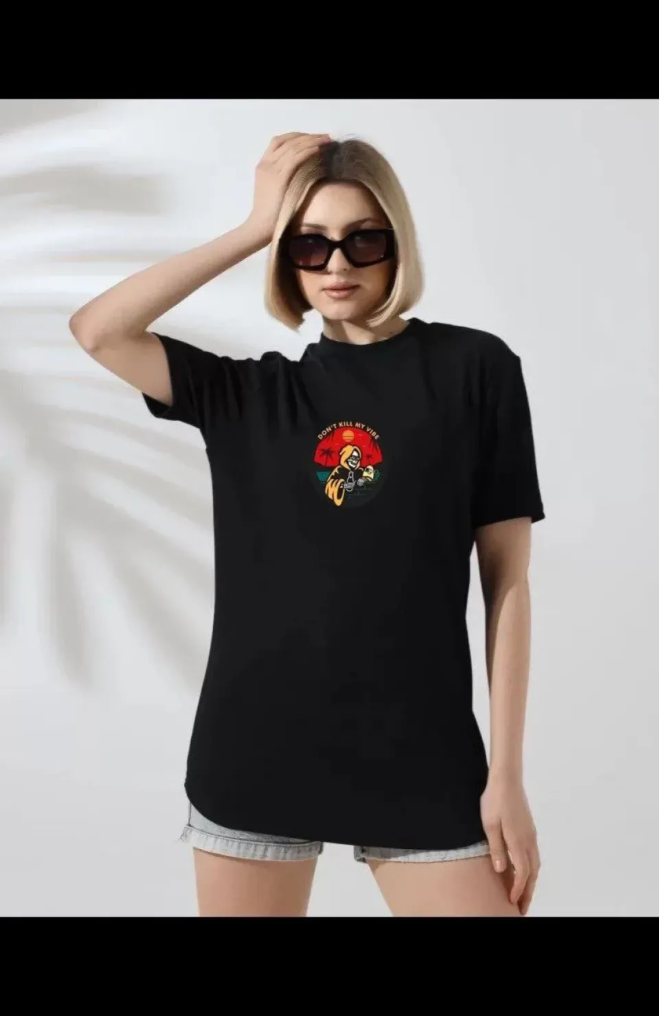 Unisex Kadın Bisiklet Yaka Baskılı T-Shirt - Siyah Somersan Giyim | Kadın, Erkek ve Çocuk Moda