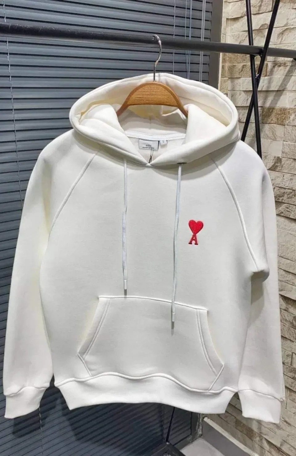 Unisex Kapşonlu Baskılı Sweetshirt - Beyaz